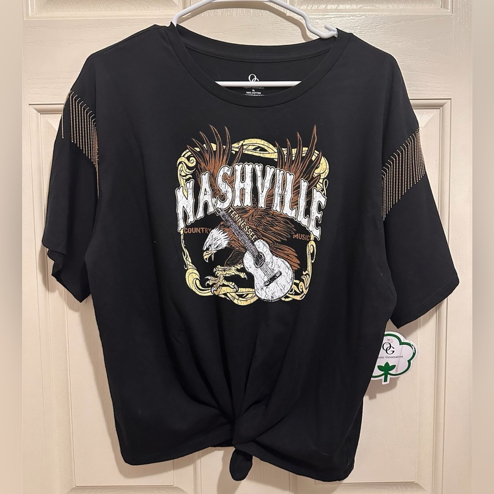 Nashville Graphic Tie-Front Tee - Black